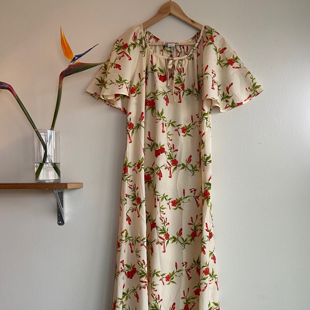 Vintage Hilo Hatties Cream Floral Maxi Dress